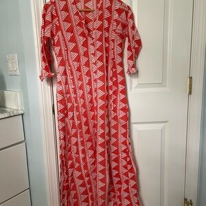 Roberta Roller Rabbit Red & White Printed Maxi Shirt Dress XS